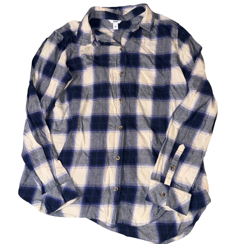 SONOMA Goods for Life Womens Plaid Long Sleeve Button Up Shirt Top Size L